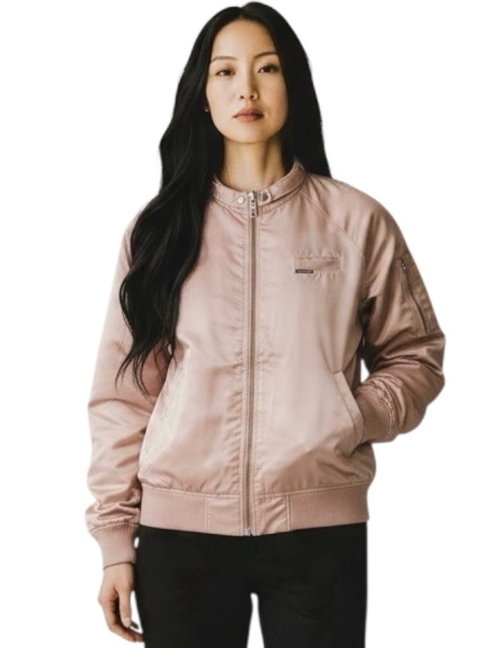 Members Only Satin Bomber Women’s L Dusty Rose Pink Lightweight Boyfriend Jacket